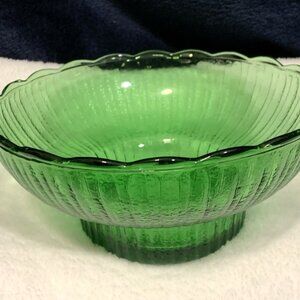 EO Brody Co Green Glass Ribbed Pedestal Bowl Scallop Edge M2000-Vintage-3" Tall.